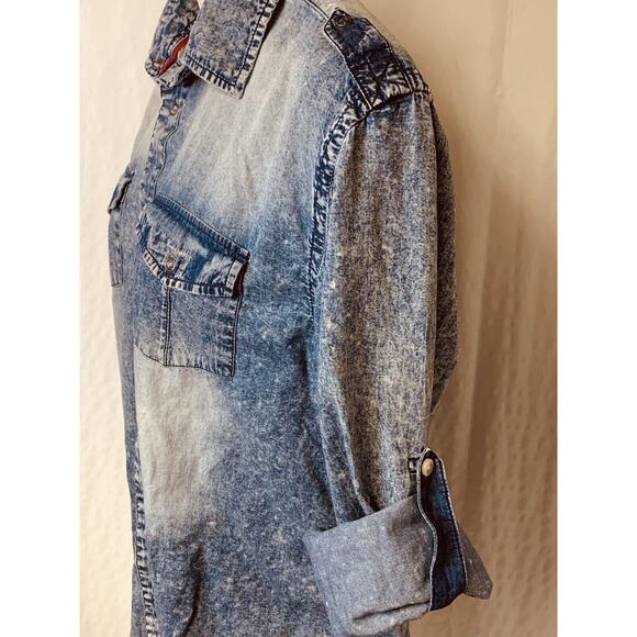 DRILL Clothing Company NYC Snap Distressed Blue 44" Chest Tab Sleeve Splatter - Picture 3 of 16